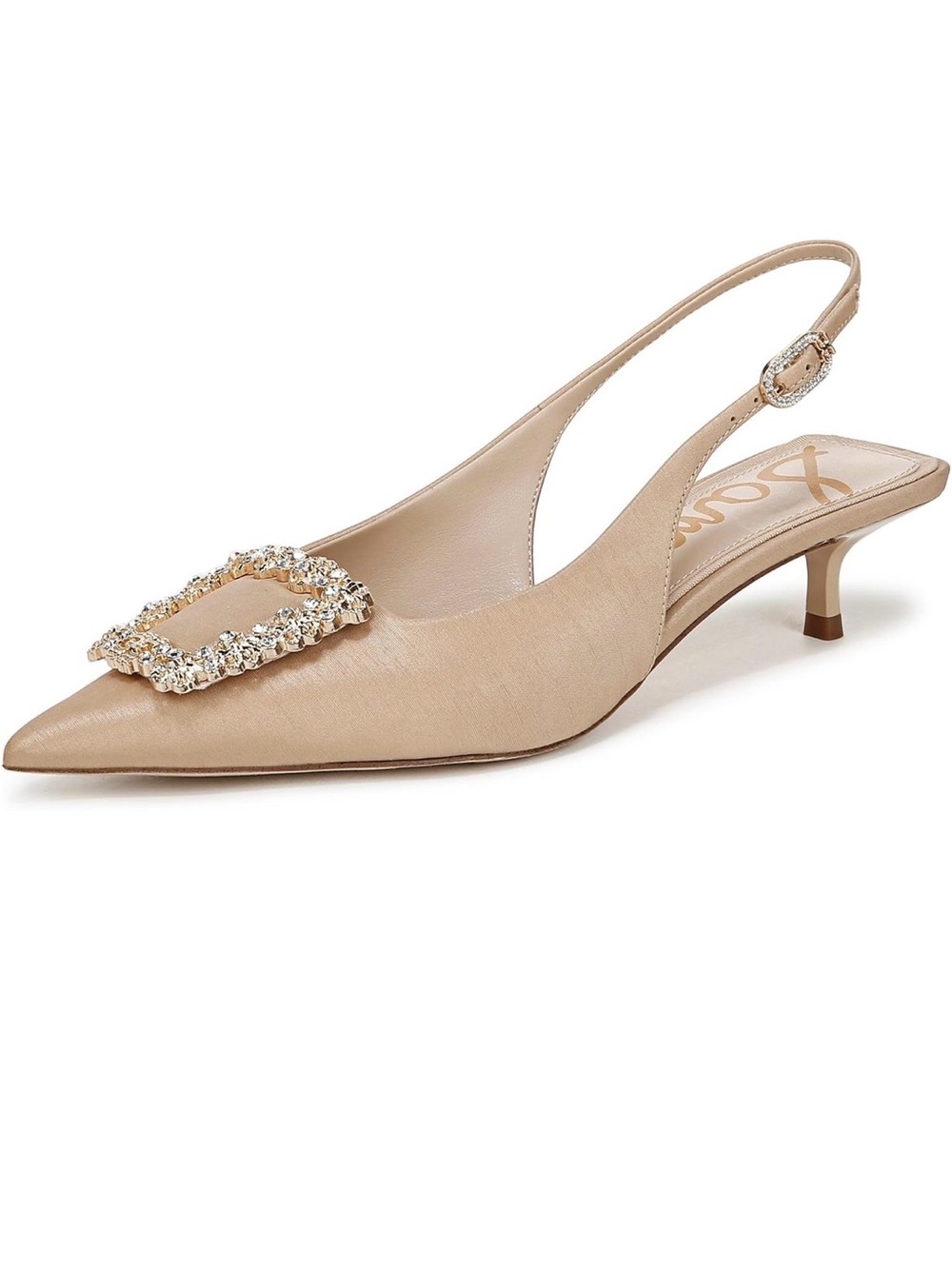 Sam Edelman Nude Bejeweled Slingback Kitten Heel